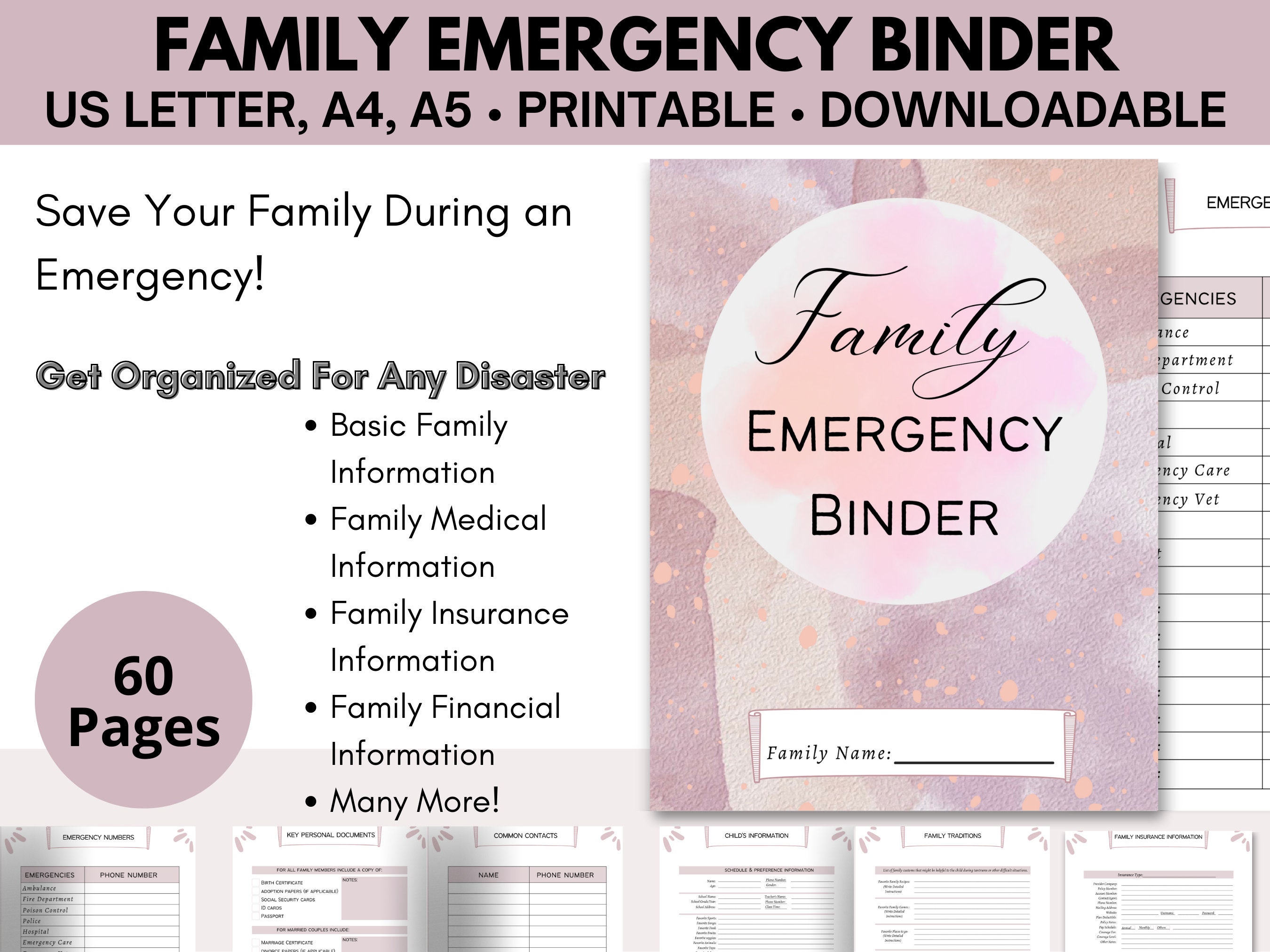 Family Emergency Binder in Case of Emergency Important Documents Organizer  Medical Records Printable PDF Files US Letter, A4, A5 - Etsy