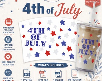 Adesivo per tazza del 4 luglio in formato SVG, adesivo patriottico per bicchiere del 1776, design per il 250° anniversario dell'indipendenza degli Stati Uniti, file di taglio per Cricut e Silhouette, JPG per sublimazione
