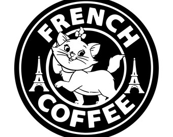 Tazza di caffè francese Starbucks SVG, logo caffè SVG, Stitch SVG, francese SVG, tazza di caffè francese con gatto Starbucks SVG, tazza con gatto Cricut Silhouette SVG