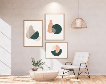 Set di 3 stampe murali minimaliste, astratte, decorazioni boho neutre, stile moderno di metà secolo, scandinavo, poster dai toni della terra, download digitale.