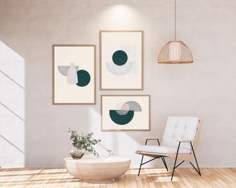 Set di 3 stampe astratte da parete, stampe minimaliste nei toni della terra, arte stampabile neutra beige e verde, decorazione geometrica moderna, download digitale