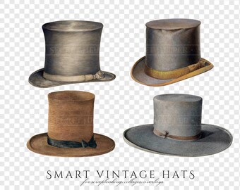 Buy Top Hats Clipart in PNG, Vintage Men Fashion Illustrations