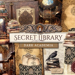 Kit diario spazzatura della Biblioteca segreta (pagine JPG stampabili con effimeri, tag, segnalibri), Dark Academia, carta digitale del vecchio libro, download digitale