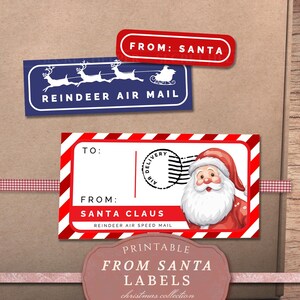 Pack d'étiquettes imprimable du père Noël (en feuilles de collage JPG), à partir d'étiquettes du père Noël, étiquette de Noël, autocollants imprimables renne Air Mail, téléchargement numérique