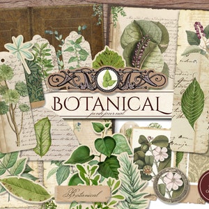 Kit de journal botanique indésirable (pages JPG imprimables avec éphémères, couverture, étiquettes), nature, jardin, plantes printanières papier numérique, téléchargement numérique