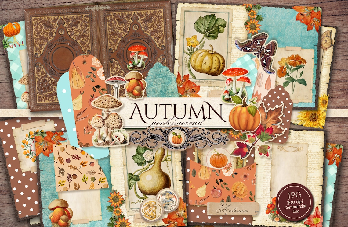 Autumn Junk Journal Kit (printable JPG Pages With Ephemera, Cover, Tags ...