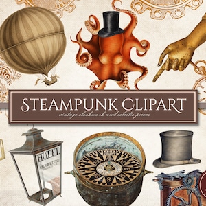 Clipart Steampunk (PNG), Ilustrações de Objetos Efêmeros Vitorianos, Engrenagens Mecânicas, Sobreposições de Clip Art, Download Digital Instantâneo para Uso Comercial
