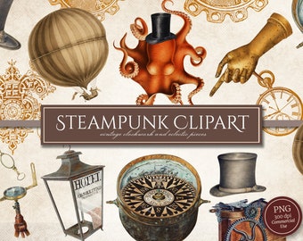 Steampunk Clipart (PNG), Victorian Ephemera Illustrations, Clockwork Gears, Clip Art Overlays, Instant Digital Download for Commercial Use