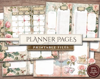 Printable Planner Pages (PDF & JPG), Includes Monthly, Weekly, Daily Calendar, Productivity, Undated Digital Papers, Stickers, Junk Journal