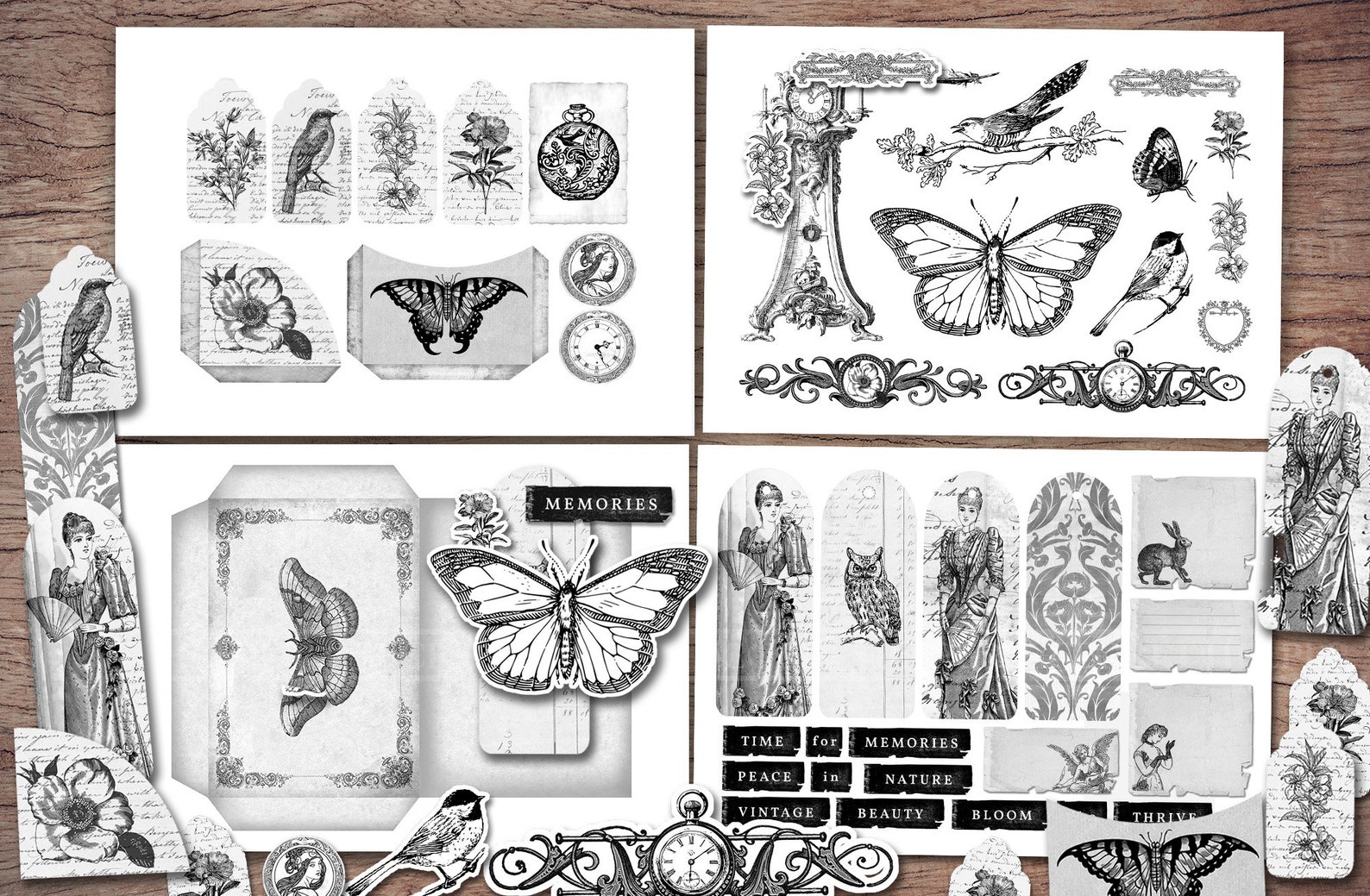 Black and White Junk Journal Kit (printable JPG Pages With Ephemera ...