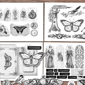 Black and White Junk Journal Kit (printable JPG Pages With Ephemera ...