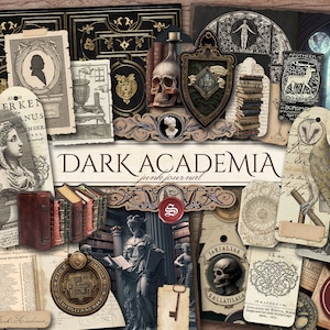 Dark Academia Junk Journal Kit (afdrukbare JPG-pagina's met kortstondige), oude tovenaar, heksenboeken, magische school, digitaal papier, digitale download