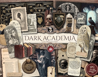 Dark Academia Junk Journal Kit (Printable JPG Pages with Ephemera), Old Wizard, Witch Books, Magic School, Digital Paper, Digital Download