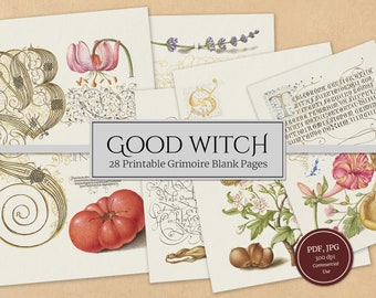 Printable Good Witch Grimoire (28 Pages & Ephemera), Green Witch Botanical, Book of Shadows, Fairy Spell Book Kit, Instant Digital Download