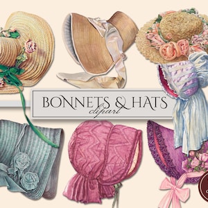 Vintage Motorhaube & Hut Clipart in PNG, viktorianische Frauen Shabby Chic Clipart, Scrapbooking Ephemera, sofortiger digitaler Download für kommerzielle Nutzung