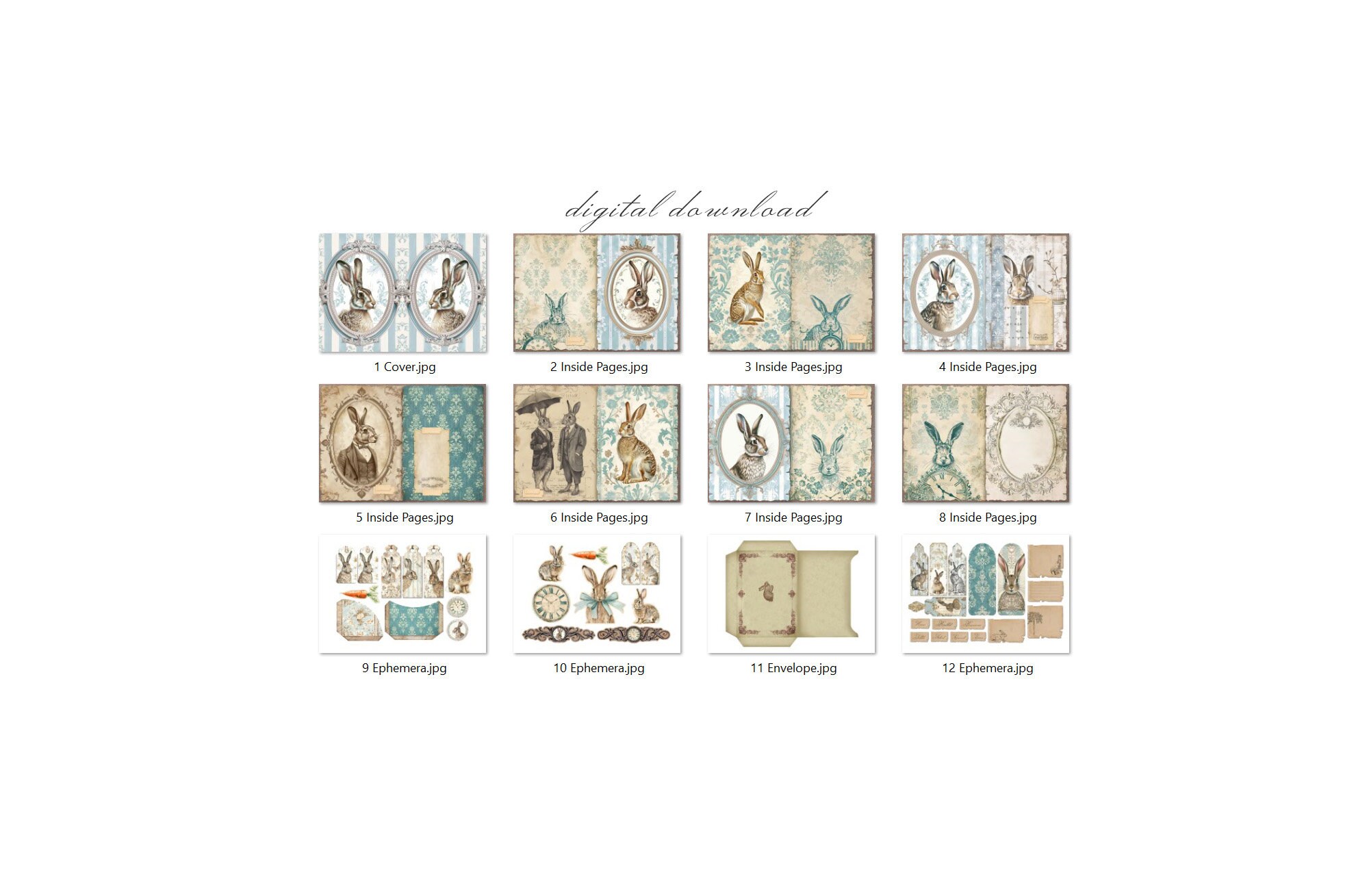 Joj Rabbit Stamps Rabbit Junk Journal Kit (printable JPG Pages With Ephemera, Tags ...