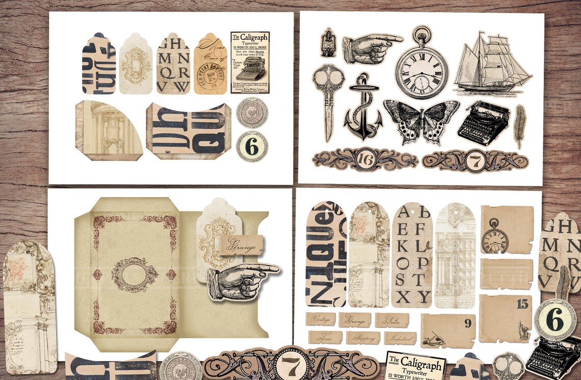 Vintage Grunge Junk Journal Kit (printable JPG Pages With Ephemera ...