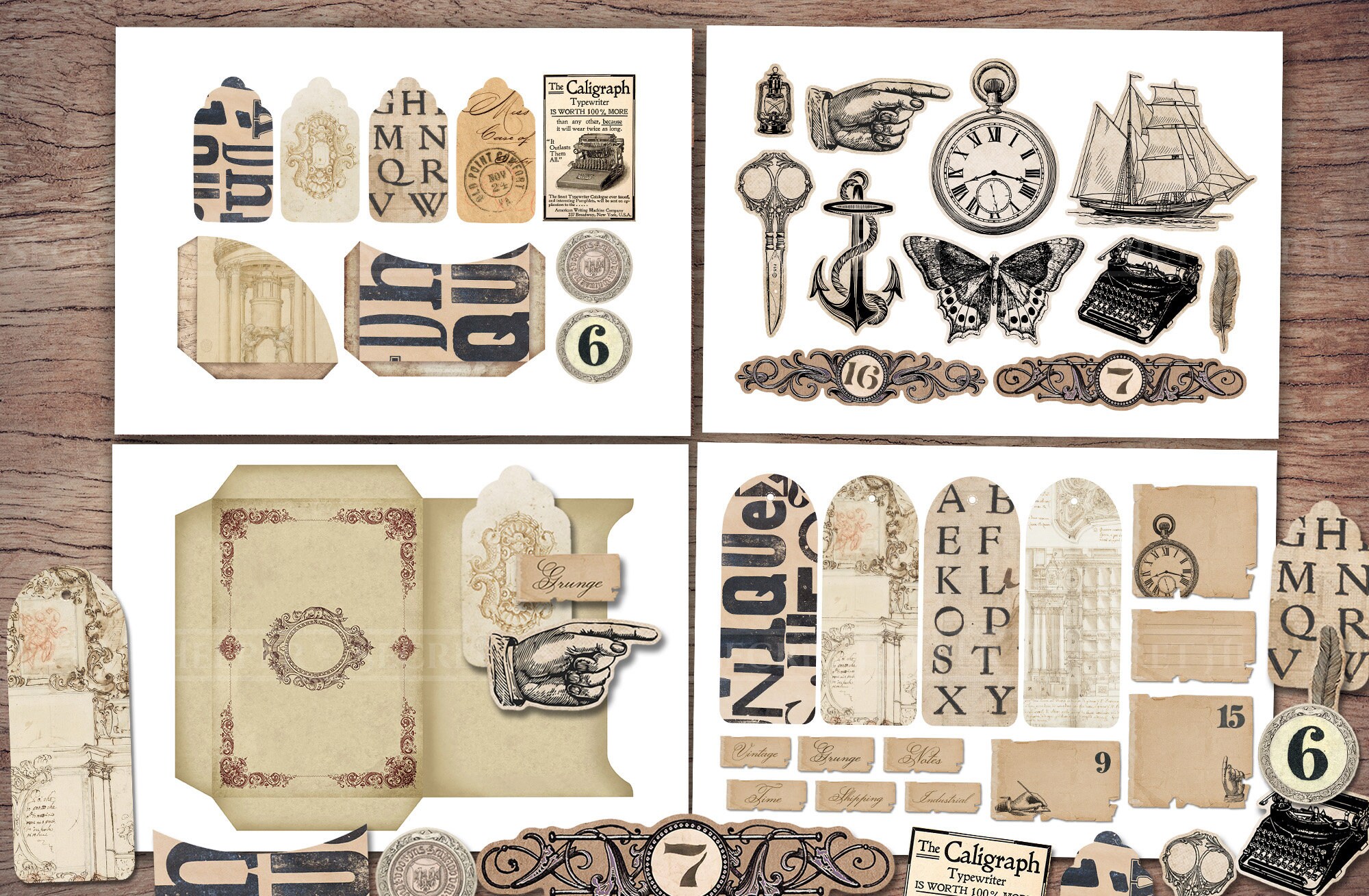 Vintage Grunge Junk Journal Kit (printable JPG Pages With Ephemera ...