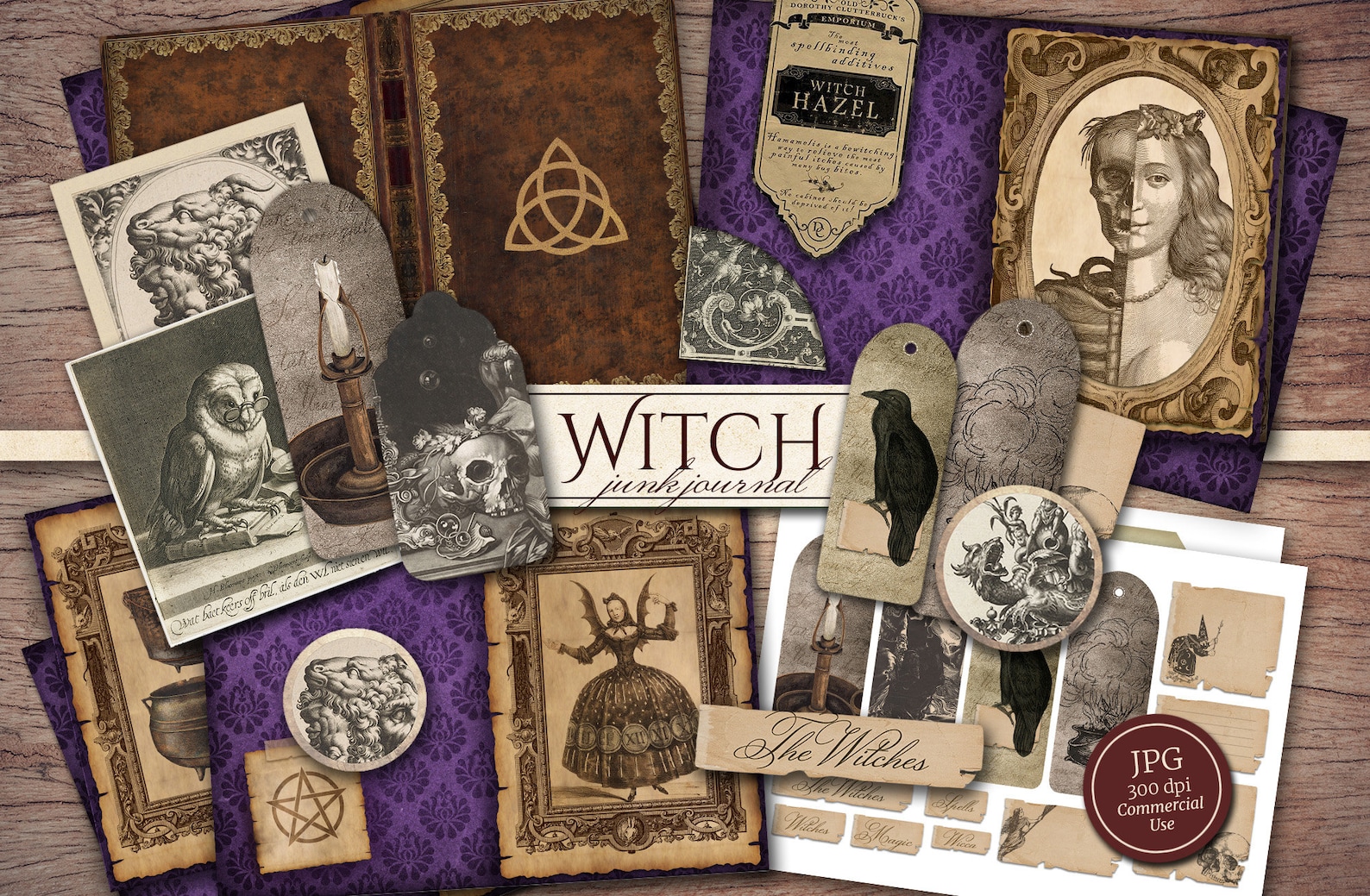 Witch Junk Journal Kit (printable JPG Pages With Ephemera, Cover, Tags ...