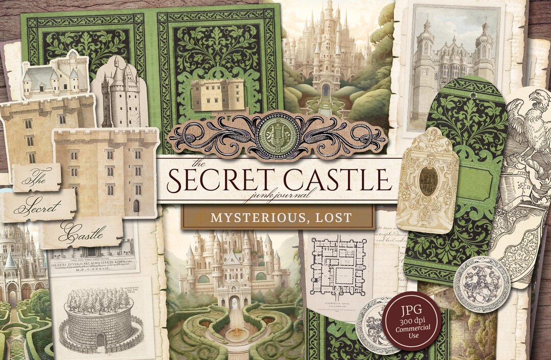 Secret Castle Junk Journal Kit: Inside Pages, Cover, Ephemera, Tags ...