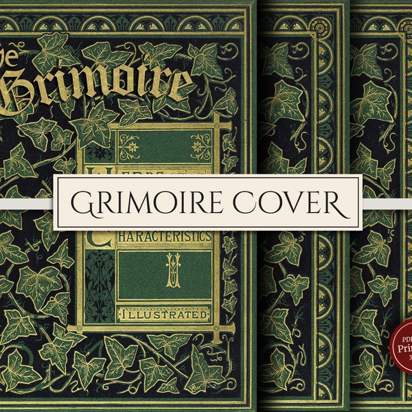 Grüne Hexe Grimoire Cover zum Ausdrucken (PDF & JPG), für Zauberbücher, Buch der Schatten, altes Kraut Zauberbuch Kit, digitaler Sofort Download