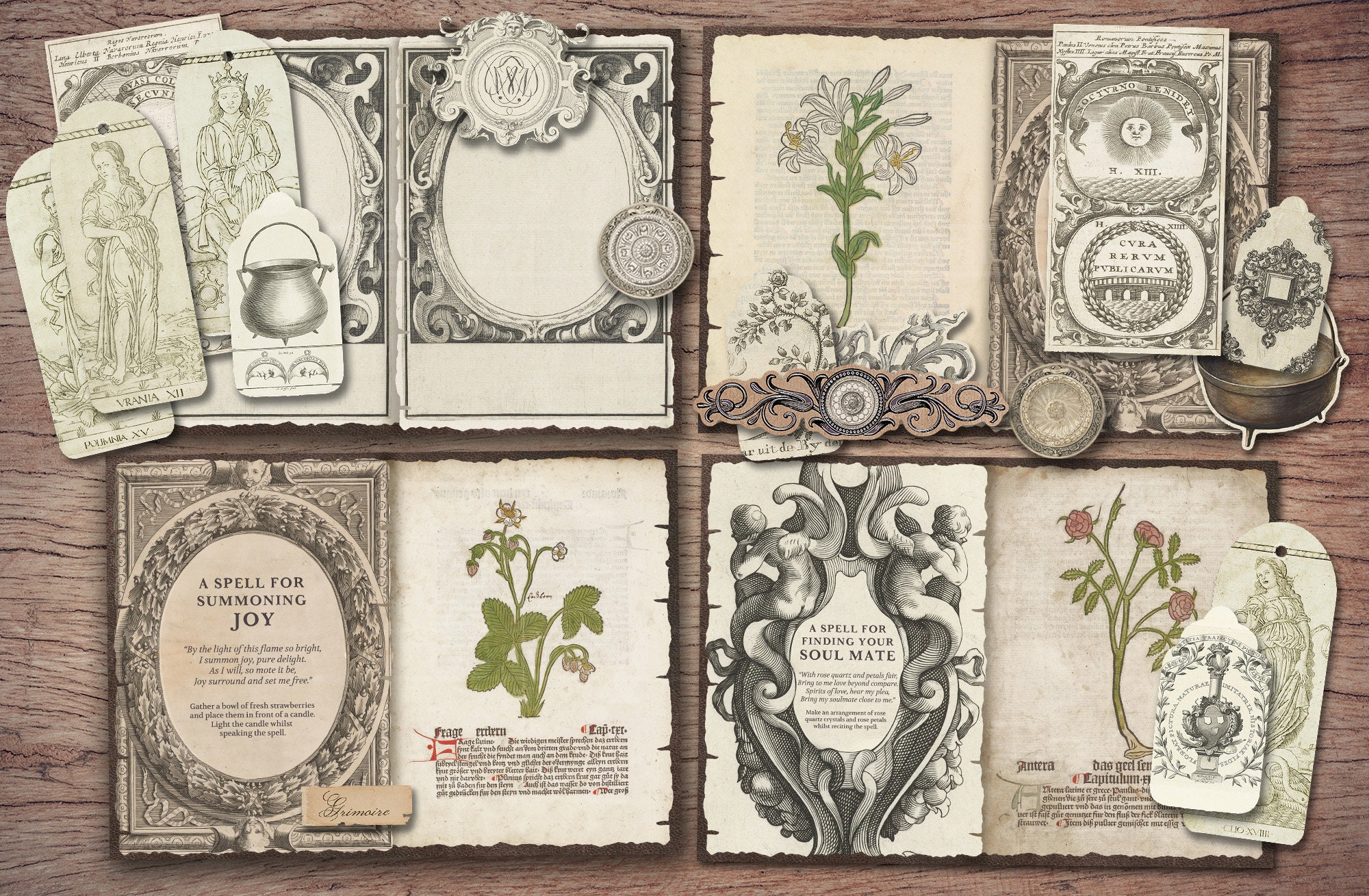 Grimoire Junk Journal Kit (printable JPG Pages With Ephemera), Spells ...