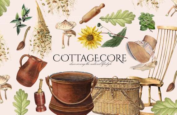 Cottagecore Clipart in PNG, Country Chic, Green Witch Cottage, Rustic, Natural Living, Journal Overlays, Digital Download, Commercial Use