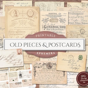 Pièces anciennes et cartes postales (en JPG), enveloppes vieillies imprimables, documents vintage, grands livres, écriture, journal indésirable éphémère, téléchargement numérique