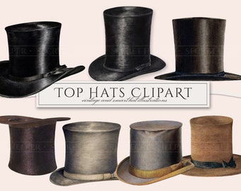 Top Hats Clipart in PNG Vintage Men 