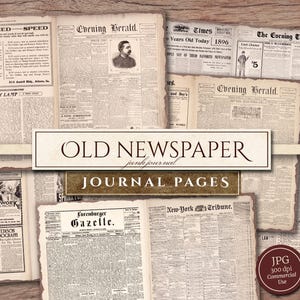 Papel de periódico antiguo para revistas basura (en formato JPG), páginas imprimibles antiguas, anuncios, titulares antiguos, suministros para revistas basura, descarga digital