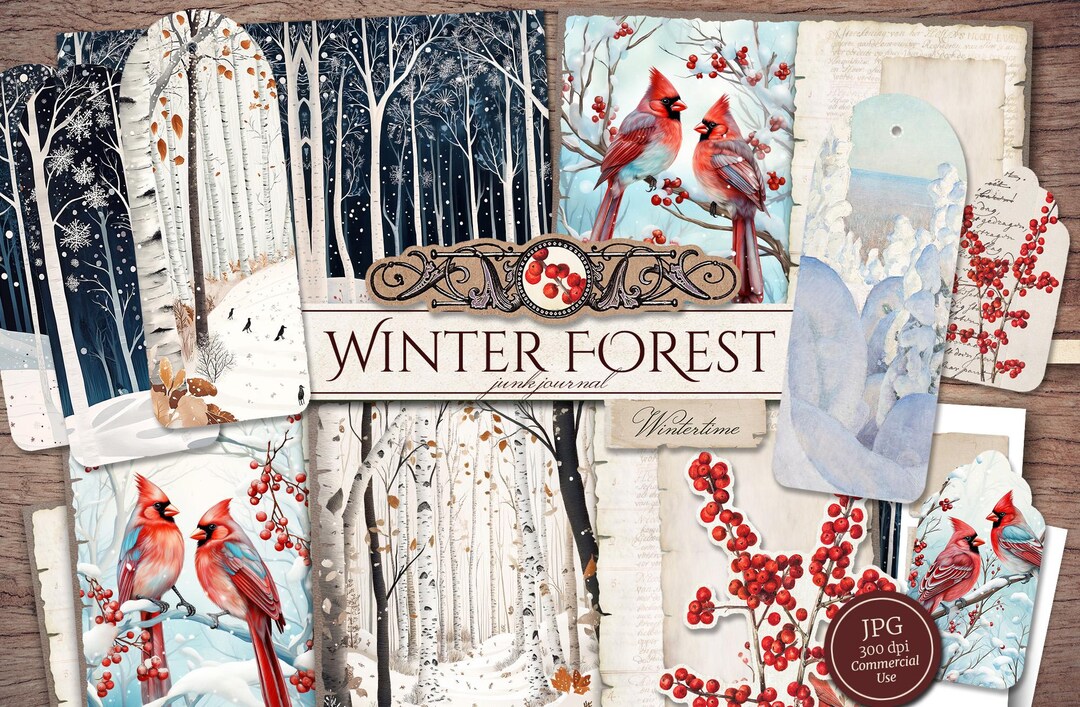 Winter Forest Junk Journal Kit (printable JPG Pages With Ephemera, Tags ...