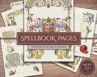 Printable Spellbook Pages (28 Pages & Ephemera), for Grimoire, Book of Shadows, Witch Junk Journal, Spell Book Kit, Instant Digital Download