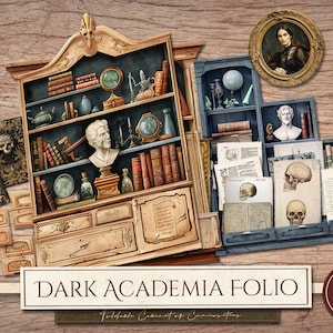 Kit folio Academia sombre (Pages JPG imprimables avec éphémères), Mini projet de cabinet de curiosités, complément de livre indésirable pour le journal, téléchargement numérique
