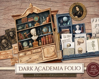 Kit folio Academia sombre (Pages JPG imprimables avec éphémères), Mini projet de cabinet de curiosités, complément de livre indésirable pour le journal, téléchargement numérique