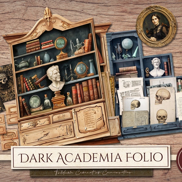 Dark Academia Folio Kit (Printable JPG Pages with Ephemera), Cabinet of Curiosities Mini Project, Book Junk Journal Add On, Digital Download