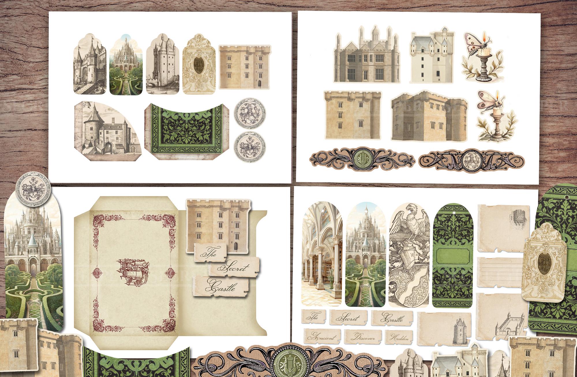 Secret Castle Junk Journal Kit: Inside Pages, Cover, Ephemera, Tags ...