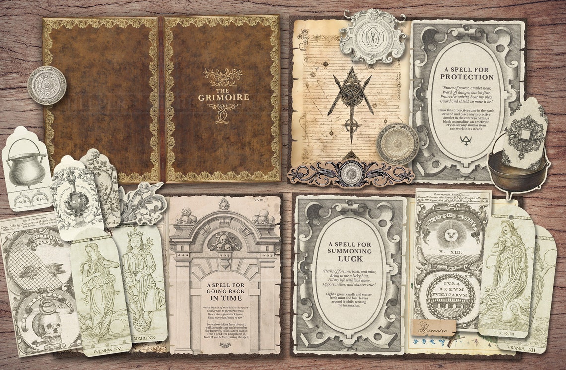 Grimoire Junk Journal Kit (printable JPG Pages With Ephemera), Spells ...