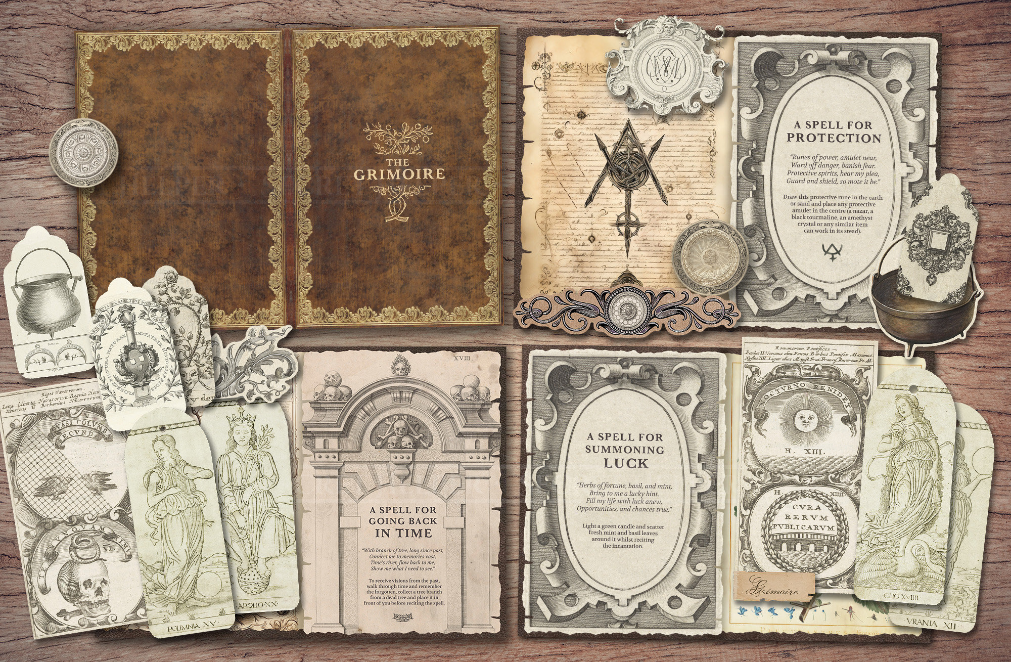 Grimoire Junk Journal Kit (printable JPG Pages With Ephemera), Spells ...