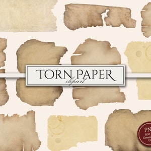 Gerissene Pergament Papier Clipart in PNG, Old Distressed Ripped Kanten, Vintage Grunge, Gealterte Scraps & Tags, Digitaler Download für kommerzielle Nutzung