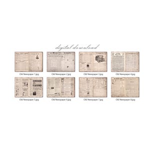 May include: Eight black and white images of old newspaper pages. The pages are all different and feature various articles and advertisements. The text is in English.