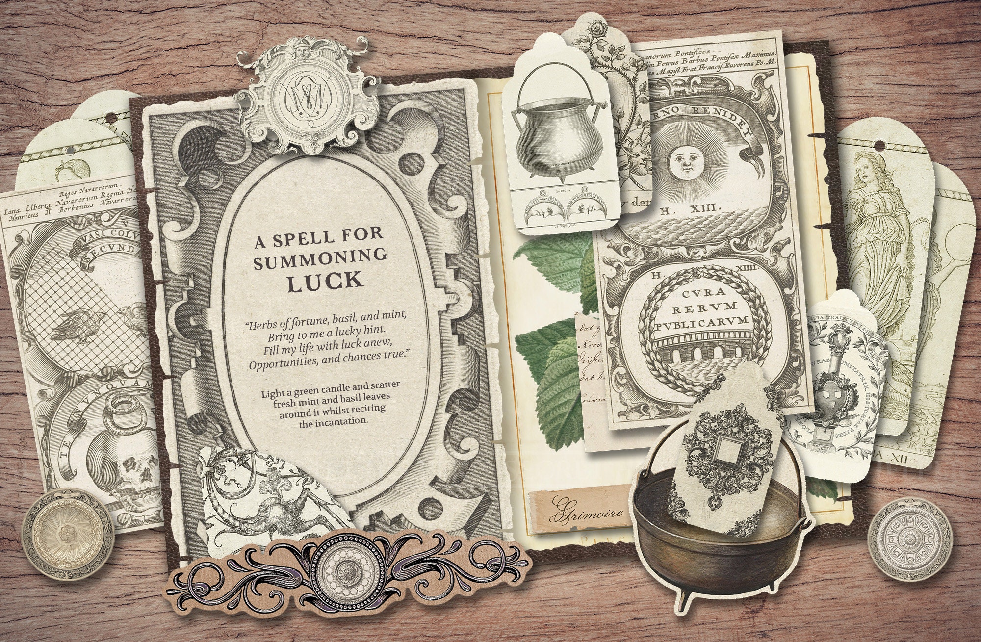 Grimoire Junk Journal Kit (printable JPG Pages With Ephemera), Spells ...