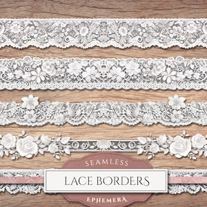 Printable Lace Borders (PNG Clipart + Collage Sheets), Seamless Lace Overlays, Fussy Cut Washi ...