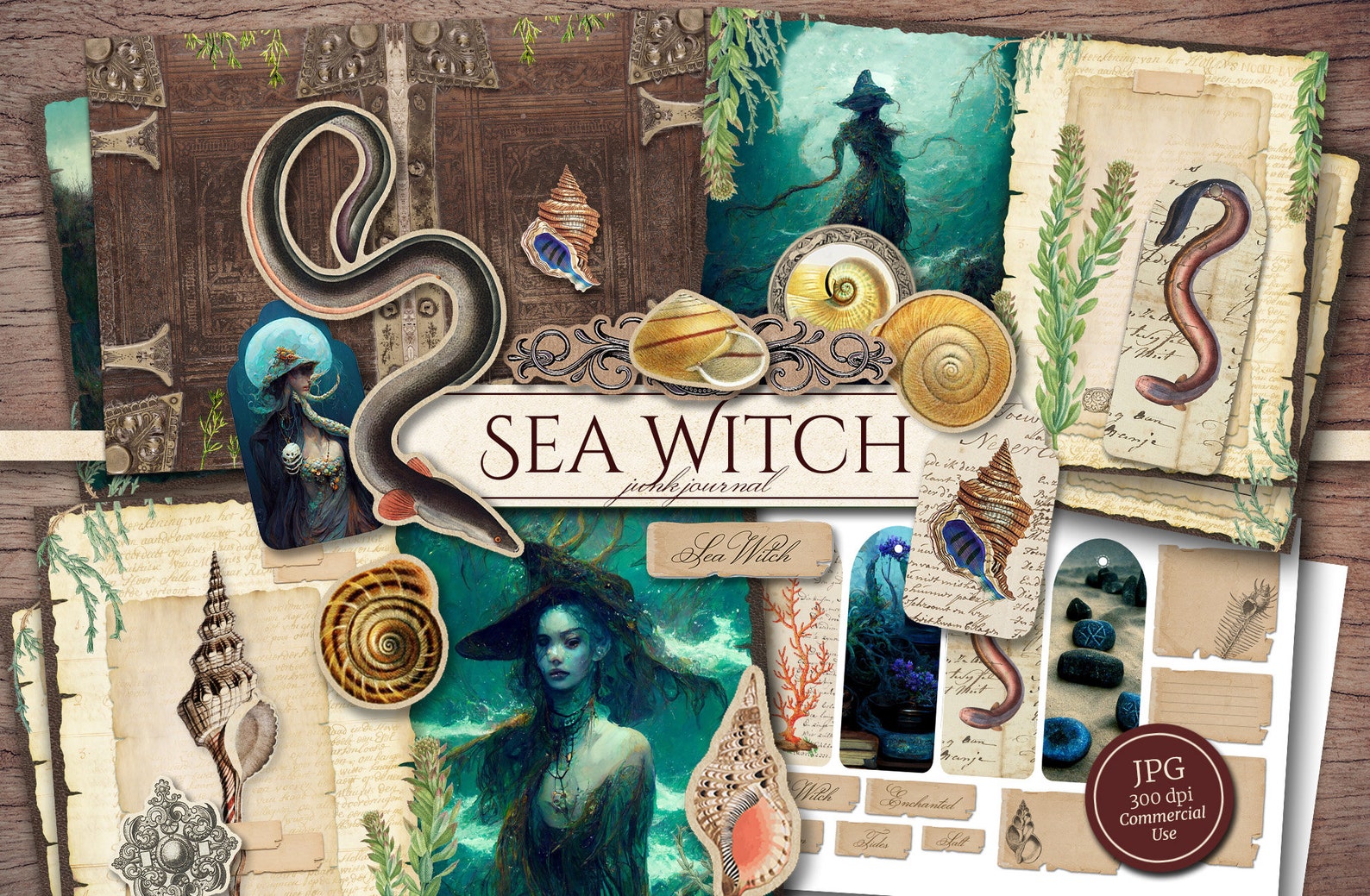 Sea Witch Junk Journal Kit (printable JPG Pages With Ephemera, Cover ...