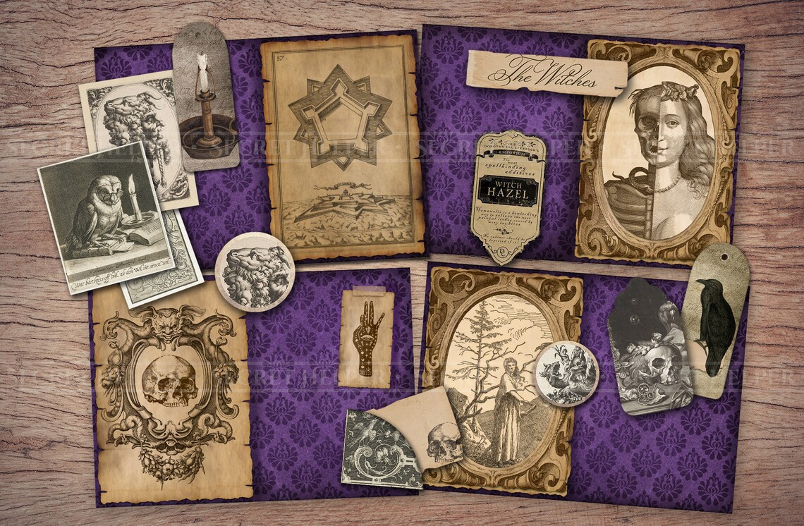 Witch Junk Journal Kit printable JPG Pages With Ephemera - Etsy