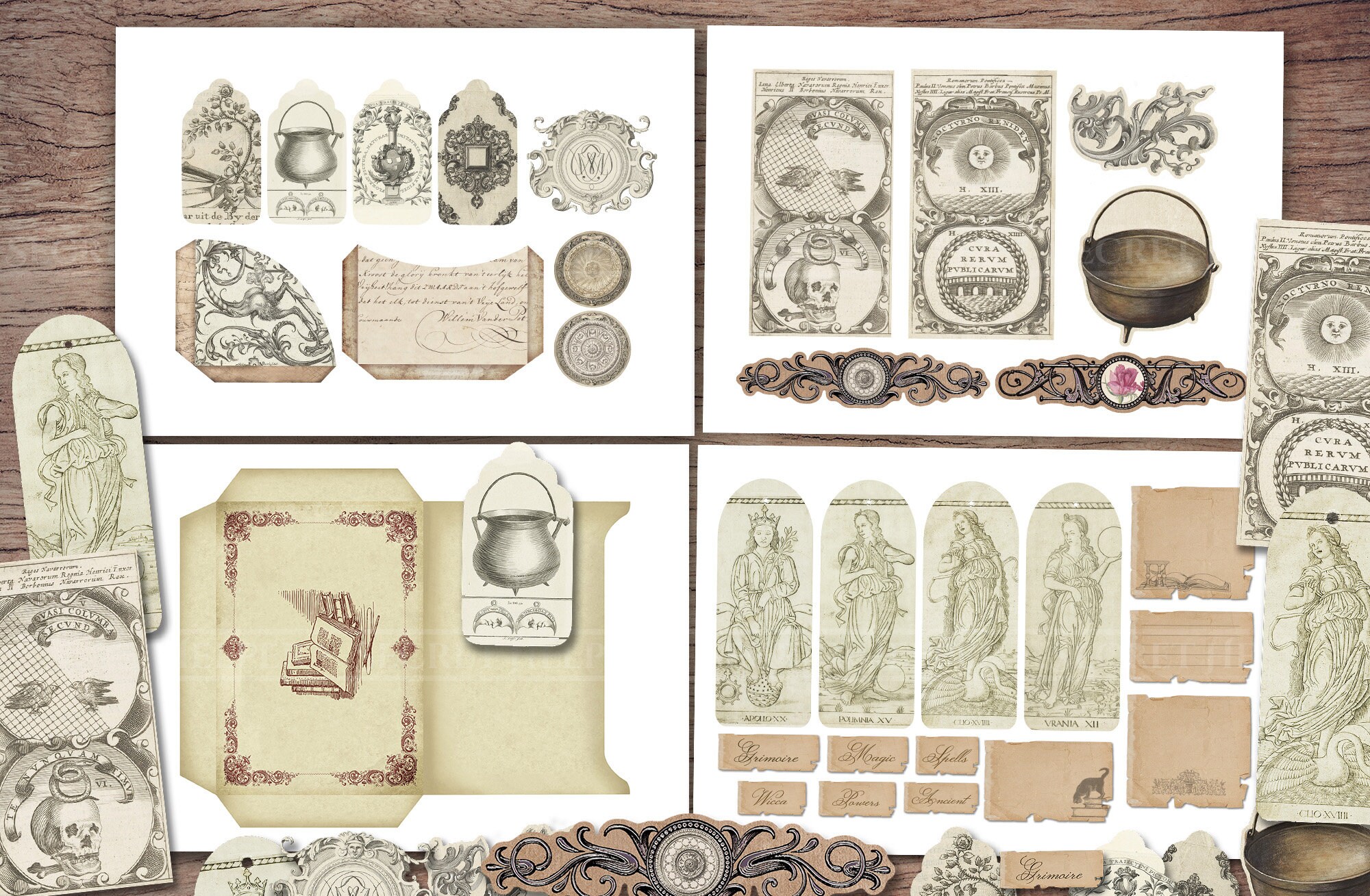 Grimoire Junk Journal Kit (printable JPG Pages With Ephemera), Spells ...
