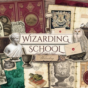 Wizarding School Junk Journal Kit (Printable JPG Pages with Ephemera), Wizard, Magic School, Dark Academia Digital Paper, Digital Download