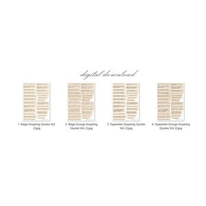Puede incluir: Descarga digital con cuatro im&aacute;genes en tonos beige con texto. Las im&aacute;genes est&aacute;n etiquetadas: "1. Beige Inspiring Quotes Vol. 2.jpg", "2. Beige Grunge Inspiring Quotes Vol. 2.jpg", "3. Typewriter Inspiring Quotes Vol. 2.jpg" y "4. Typewriter Grunge Inspiring Quotes Vol. 2.jpg". Las palabras "digital download" est&aacute;n escritas en cursiva.