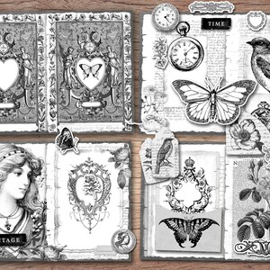 Black and White Junk Journal Kit (printable JPG Pages With Ephemera ...