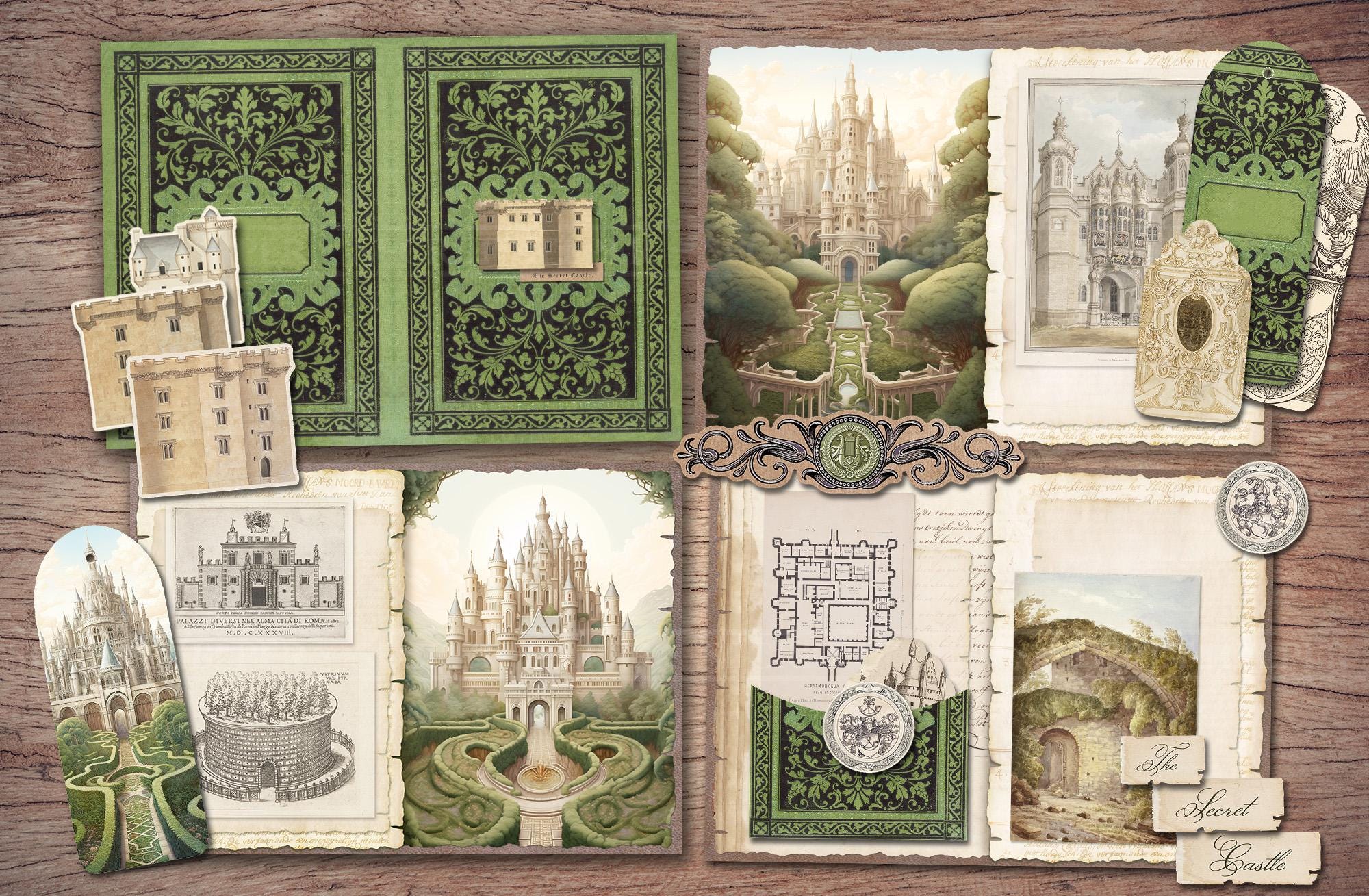 Secret Castle Junk Journal Kit: Inside Pages, Cover, Ephemera, Tags ...