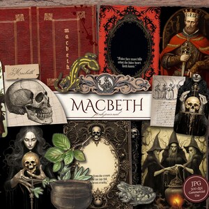 Kit de diario basura de Macbeth (páginas JPG imprimibles con material efímero), papel digital sobre asesinatos medievales, teatro, obra de teatro y Shakespeare, descarga digital